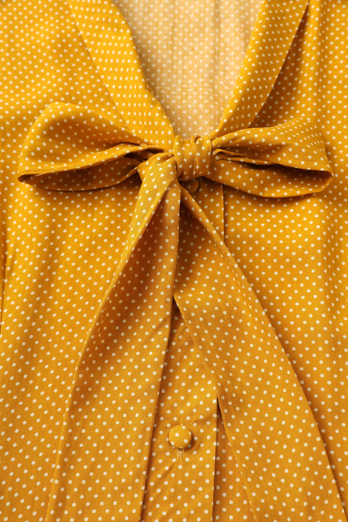 A bow tie of Margaret Polka Dot Long Sleeved Blouse In Yellow