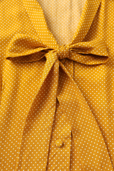 A bow tie of Margaret Polka Dot Long Sleeved Blouse In Yellow
