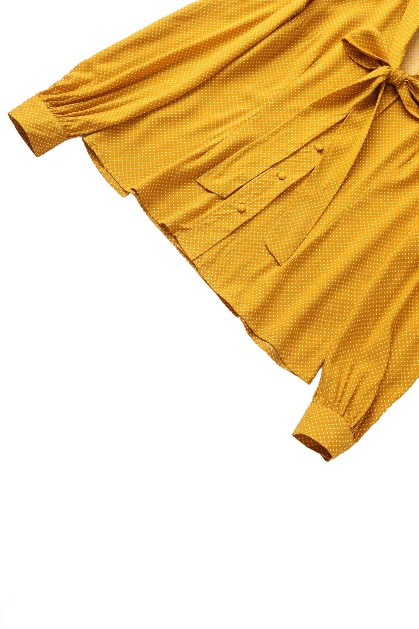 Close up view of Margaret Polka Dot Long Sleeved Blouse In Yellow