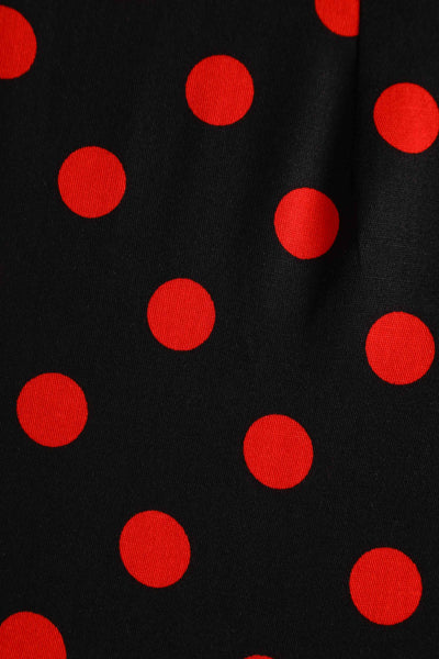 Close up view of Polka Dot Shirt Dress in Black and Red