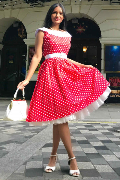 Cindy Polka Dot Vintage Dress in Red