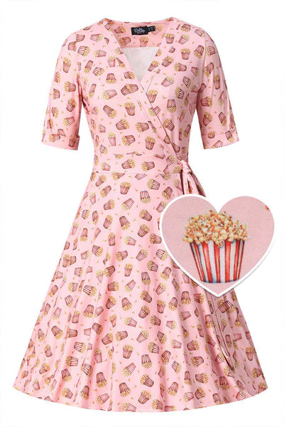 Front view of Popcorn Wrap Dress In Light Pink