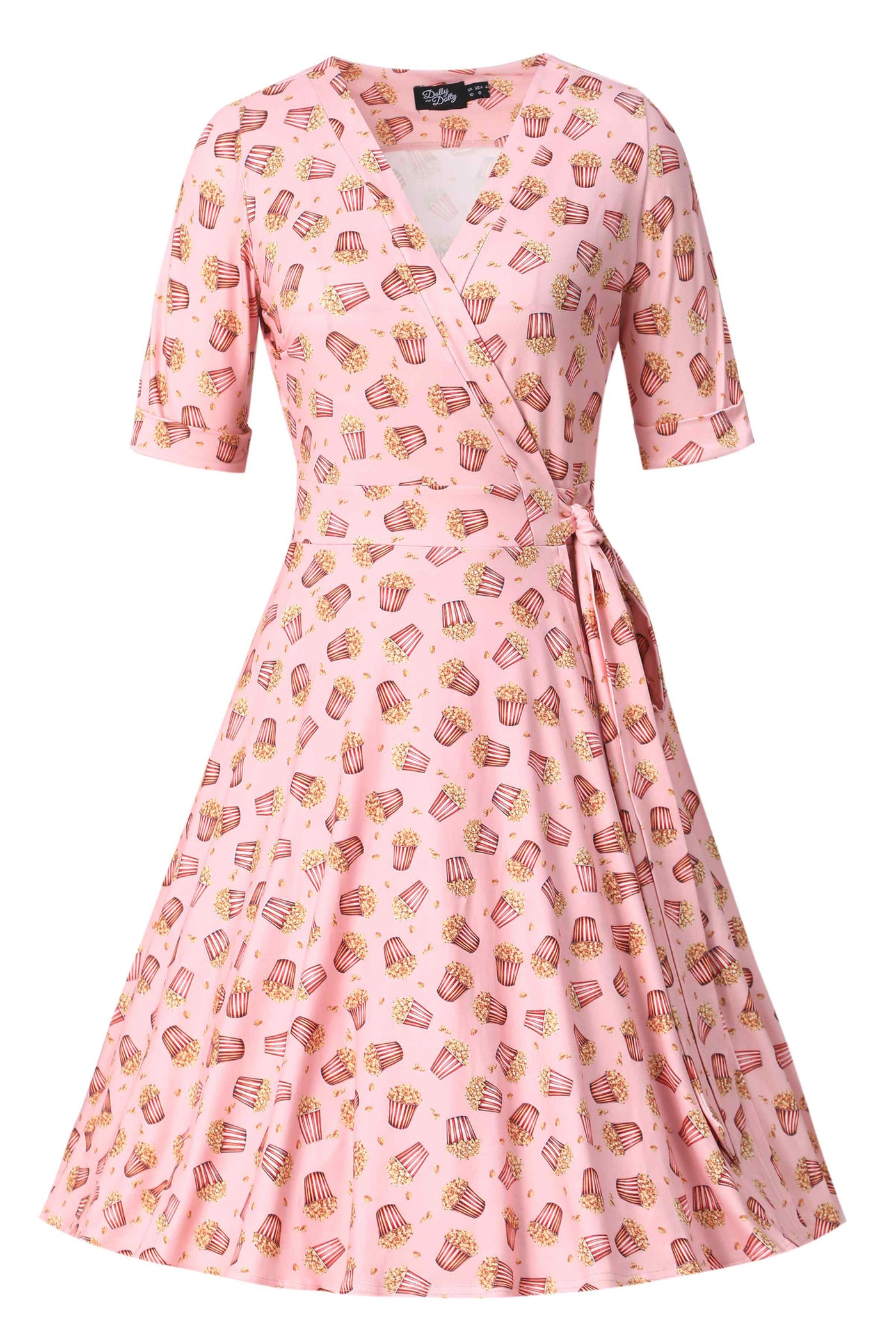 Front view of Popcorn Wrap Dress In Light Pink