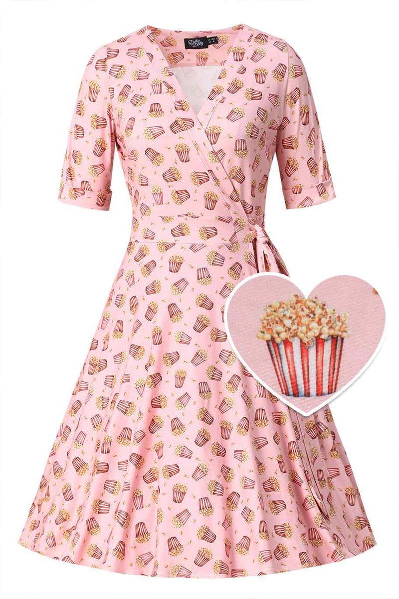 Front view of Popcorn Wrap Dress In Light Pink