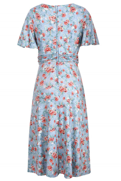 Back view of Poppy Flowers Day Dress in Baby Blue