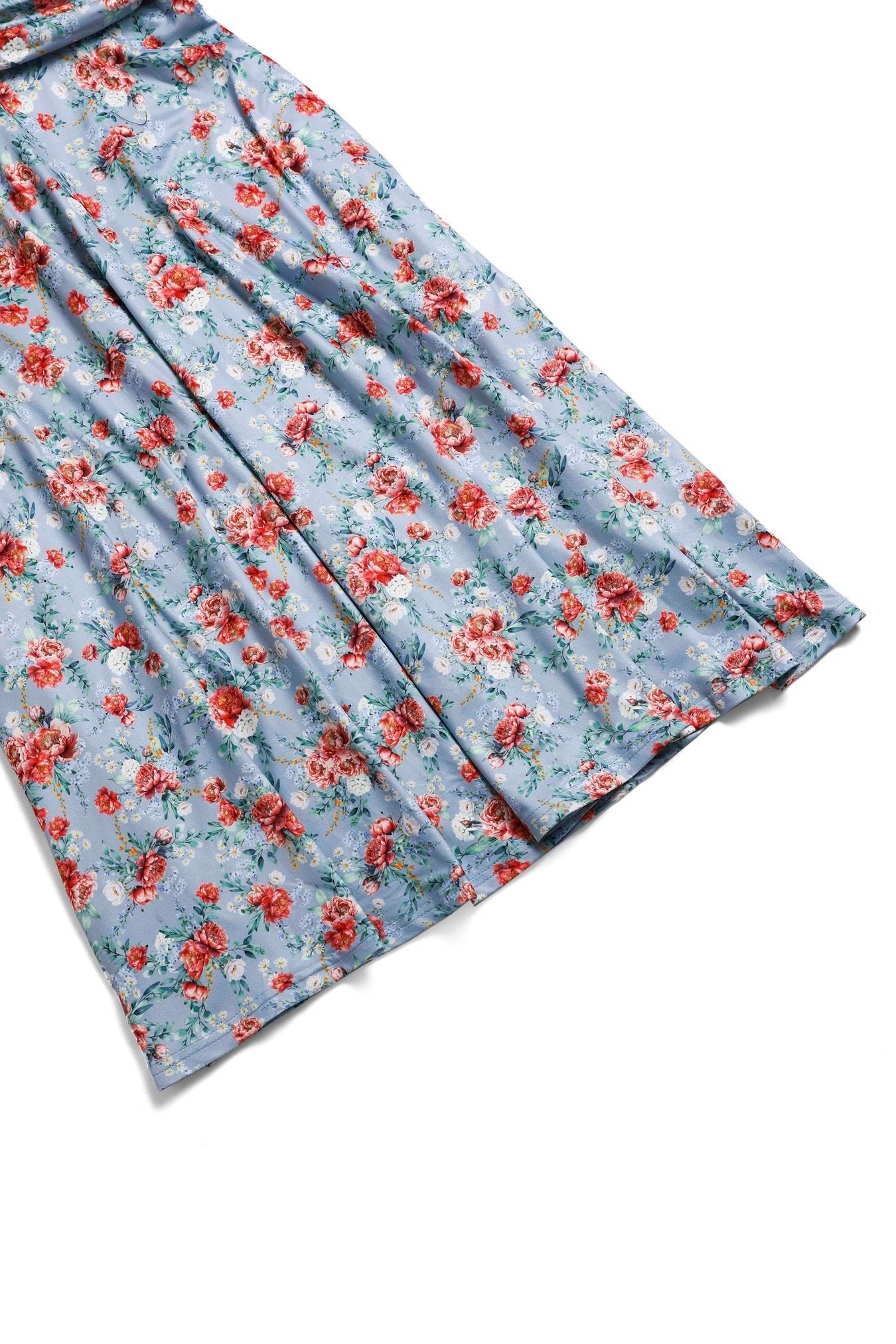 Close up view of Poppy Flowers Day Dress in Baby Blue