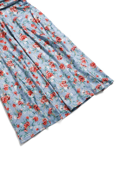 Close up view of Poppy Flowers Day Dress in Baby Blue