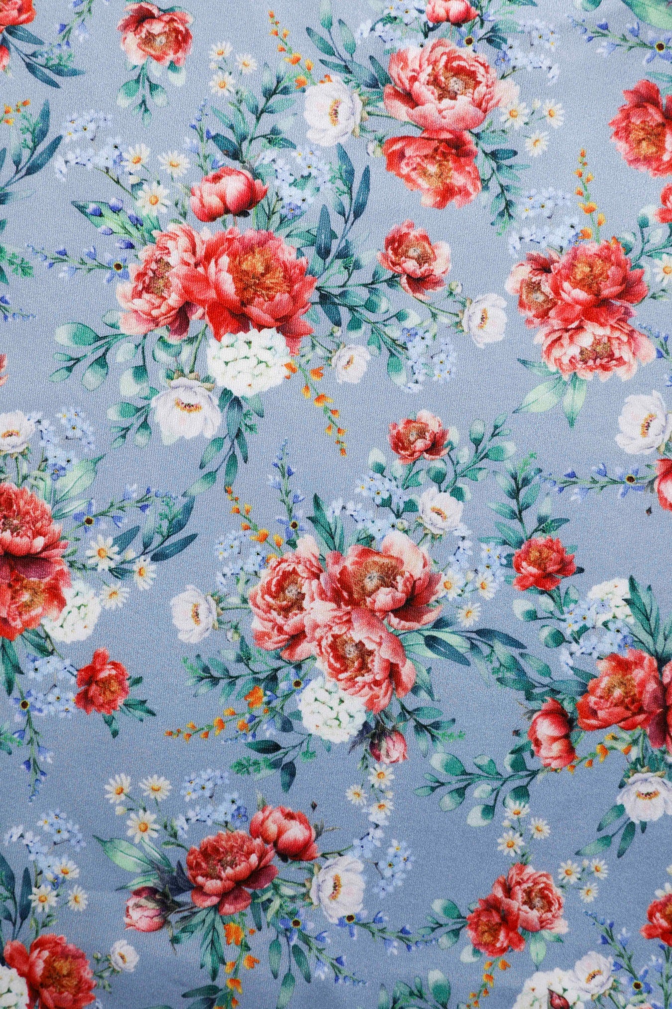Close up view of Poppy Flowers Day Dress in Baby Blue