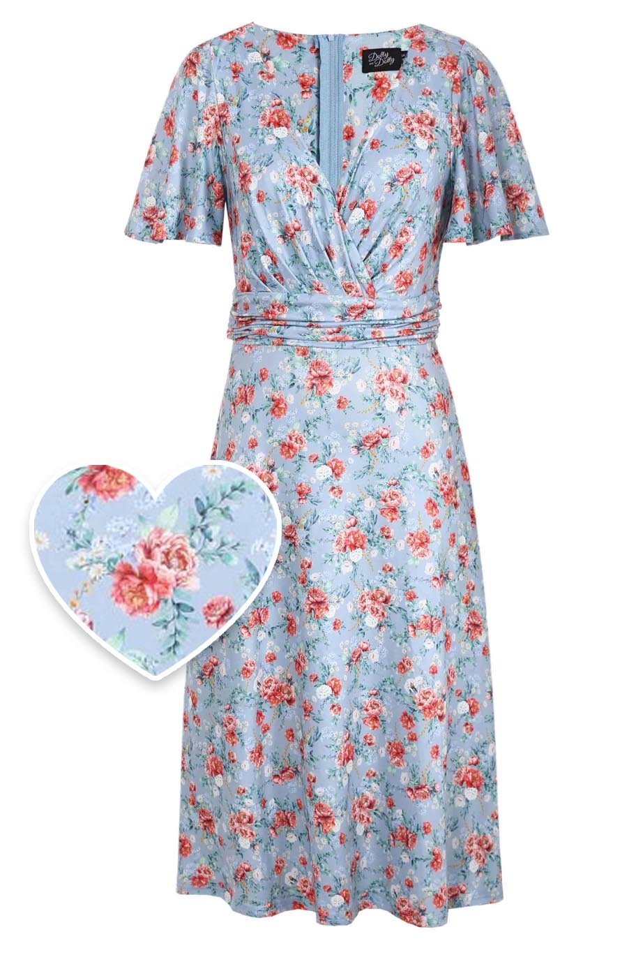Front view of Poppy Flowers Day Dress in Baby Blue