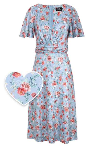 Front view of Poppy Flowers Day Dress in Baby Blue