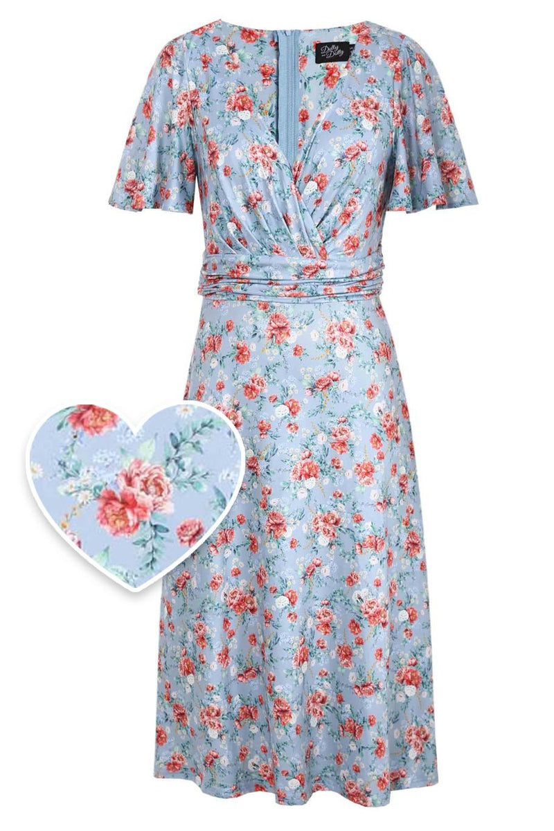 Front view of Poppy Flowers Day Dress in Baby Blue