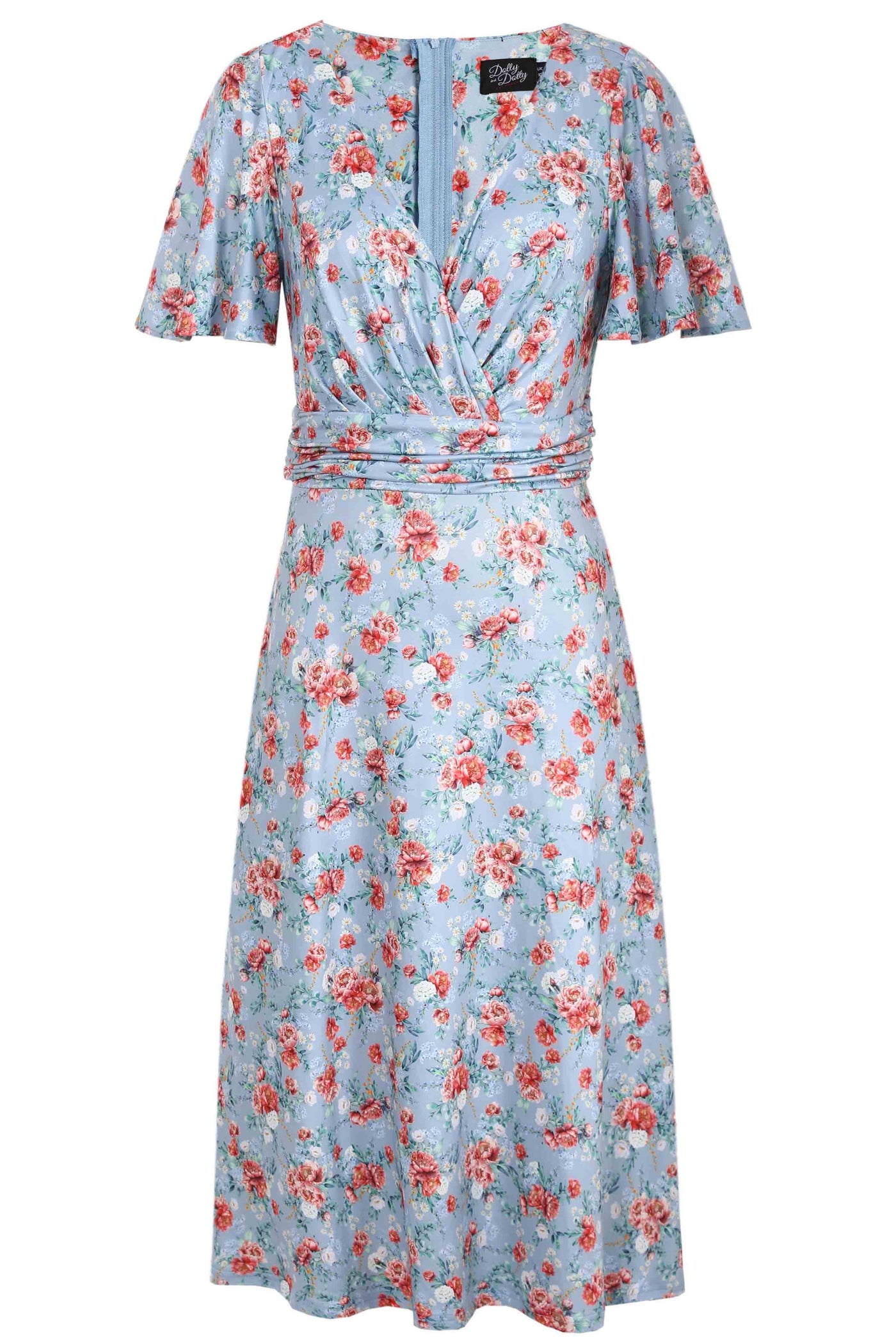 Front view of Poppy Flowers Day Dress in Baby Blue