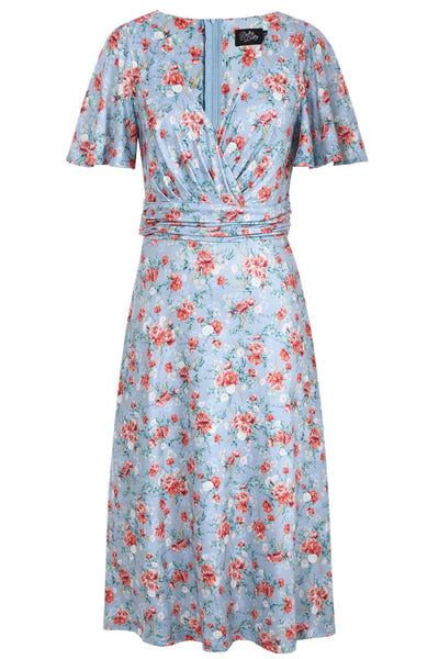 Front view of Poppy Flowers Day Dress in Baby Blue
