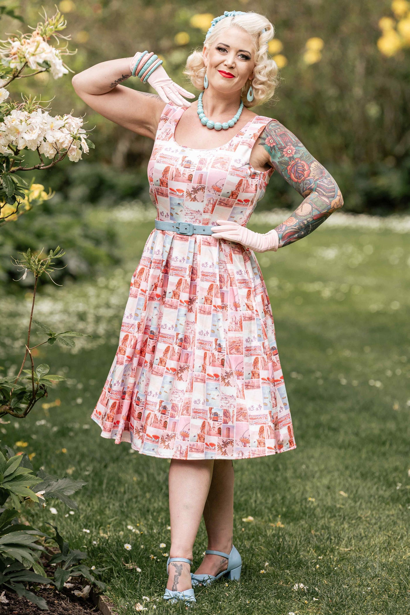 Postcard Print Swing Dress