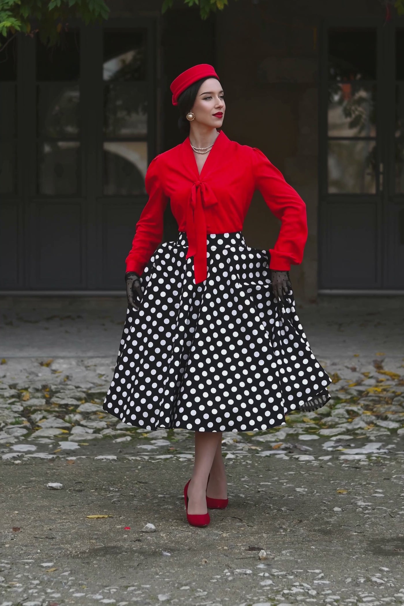 Maisie Black Polka Dot Full Circle Midi Skirt