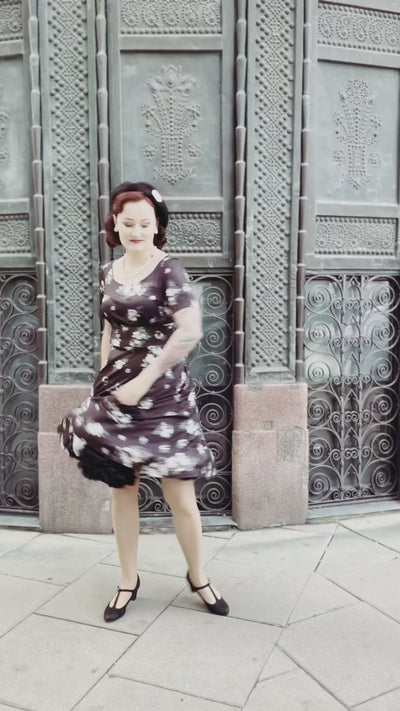 Black Floral Flared Dress