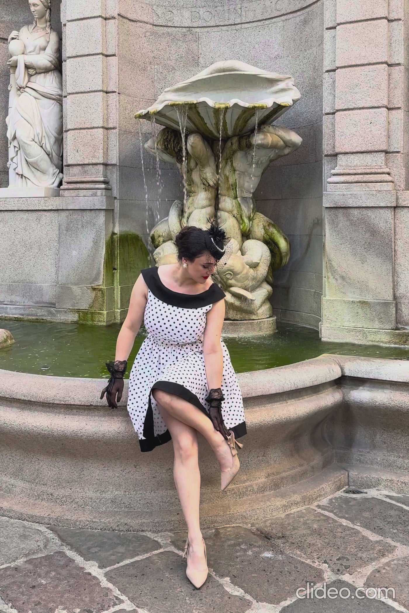 A video of Cindy White & Black Polka Dot Circle Dress