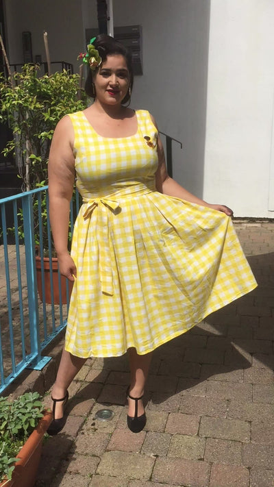 Yellow Gingham Check Vintage Dress