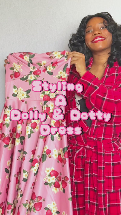 bunnie.b.bop showing off  how to style our  Melissa Retro Pink Strawberry Dress