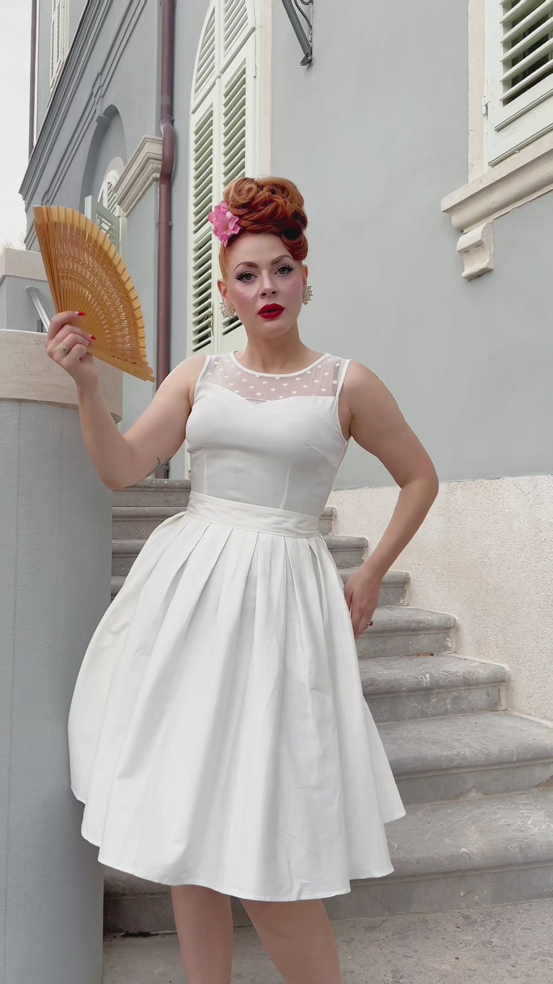 Elizabeth White Mesh Panel Bridal Swing Dress