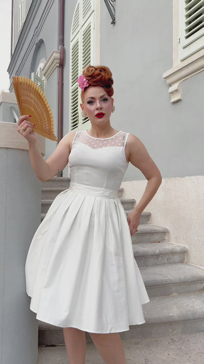 Elizabeth White Mesh Panel Bridal Swing Dress