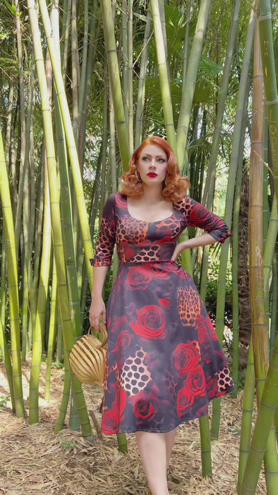 Scarlette Rockabilly Leopard Rose Midi Dress