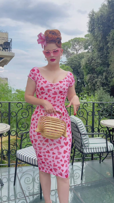 Beryl Pink Heart Off Shoulder Pencil Dress