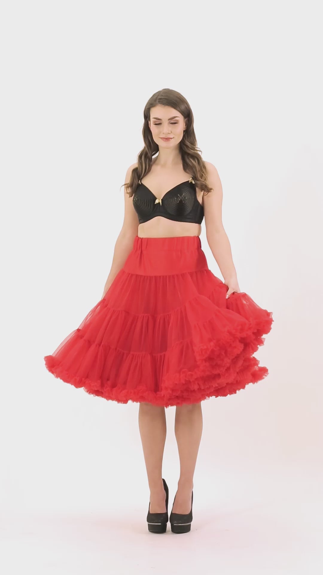 A video of a beautiful model wearing our  Soft & Fluffy Red Petticoat 25.5 Inches.