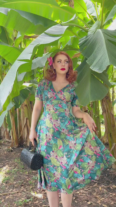 Julia 50s Style Cheetah Sleeved Dress