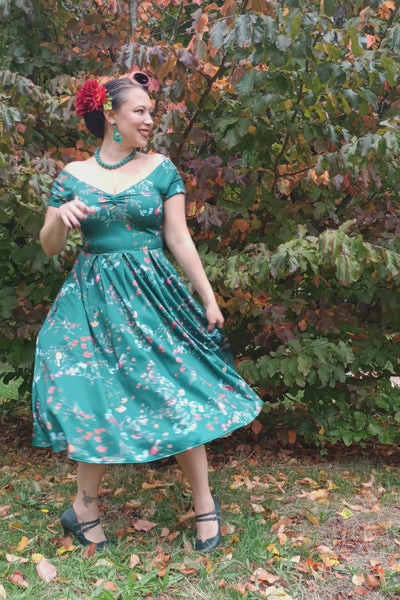 Lily Green Bird Forest Off Shoulder Swing Dress