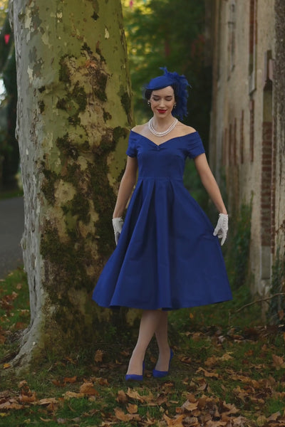 Video of A elegant model wearing a Lily Dark Blue Off Shoulder Dress