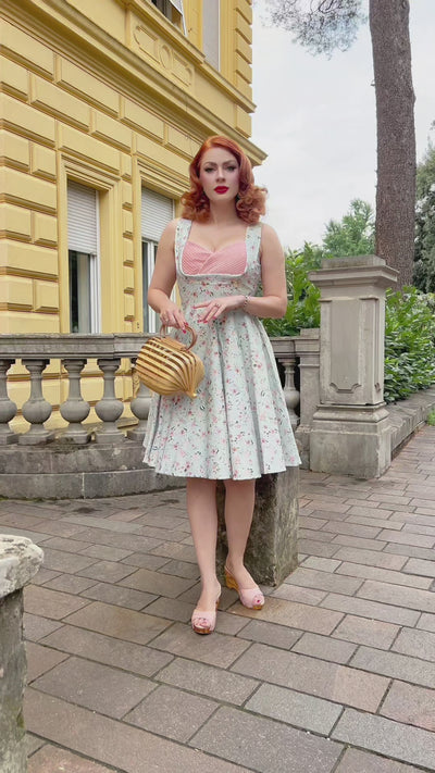 Grace Pleated Bust Dress in Baby Blue/Pink Floral Print