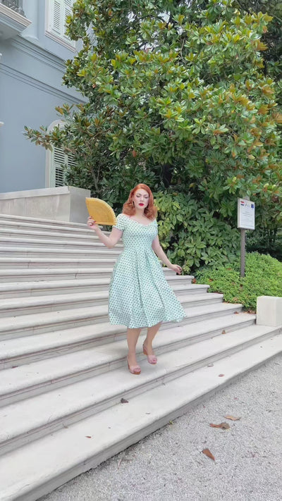 Lily Baby Blue Off-Shoulder Dress with Red Polka Dots