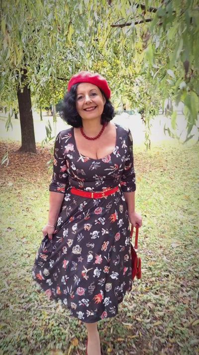 Black Old School Tattoo Midi Dress