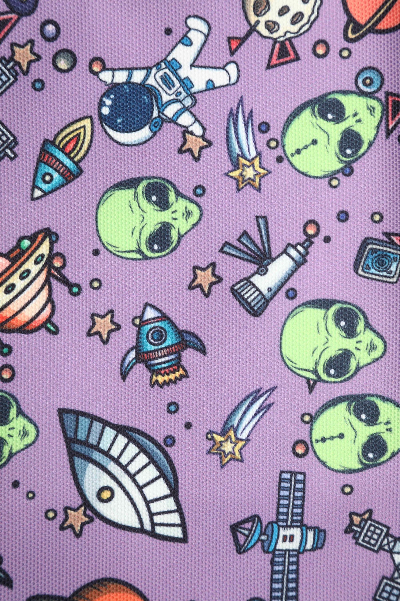 Purple Alien & Space Print Canvas Tote Bag