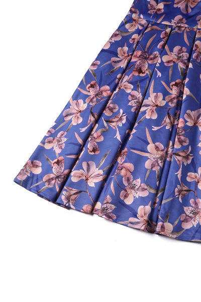 Close up  view of Purple Alstroemeria Off Shoulder Dress