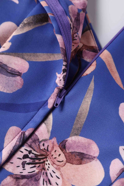 Close up  view of Purple Alstroemeria Off Shoulder Dress