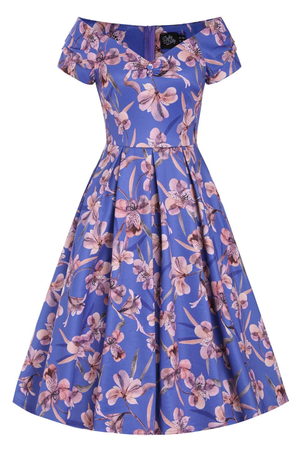 Lily Purple Alstroemeria Off Shoulder Dress