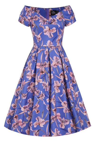 Lily Purple Alstroemeria Off Shoulder Dress