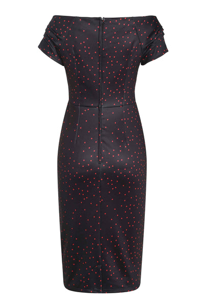 Back View of Purple and Red Polka Dot  Off Shoulder Pencil Dress