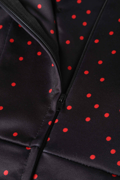 Close up View of Purple and Red Polka Dot  Off Shoulder Pencil Dress