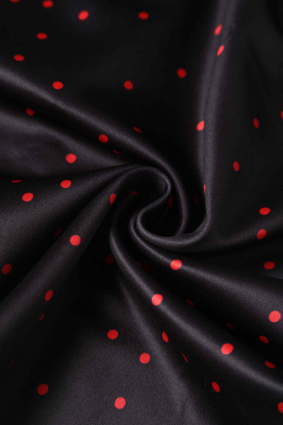 Close up View of Purple and Red Polka Dot  Off Shoulder Pencil Dress