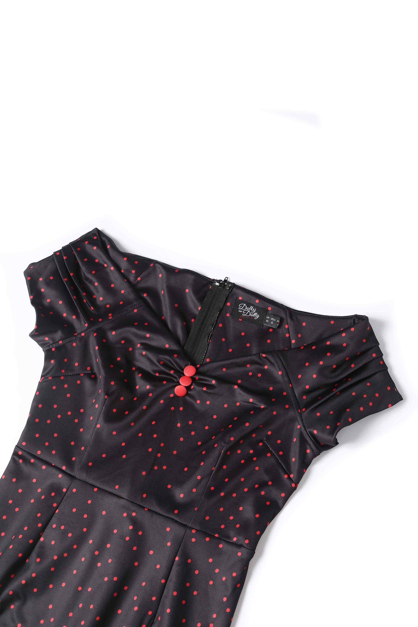 Close up View of Purple and Red Polka Dot  Off Shoulder Pencil Dress