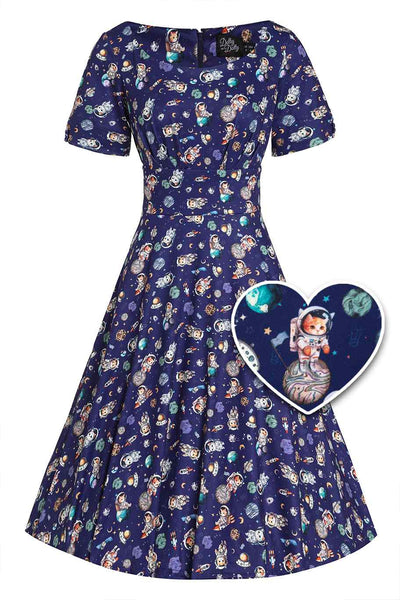 Purple Astronaut Cat In Space Flared Dress