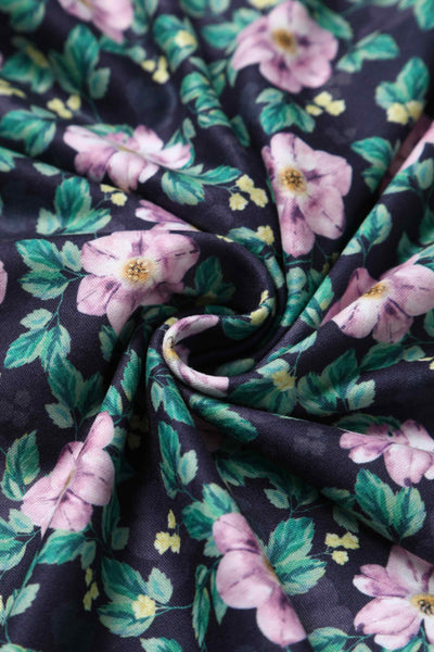 Close up View of Purple Floral Ruffled Casual Dress