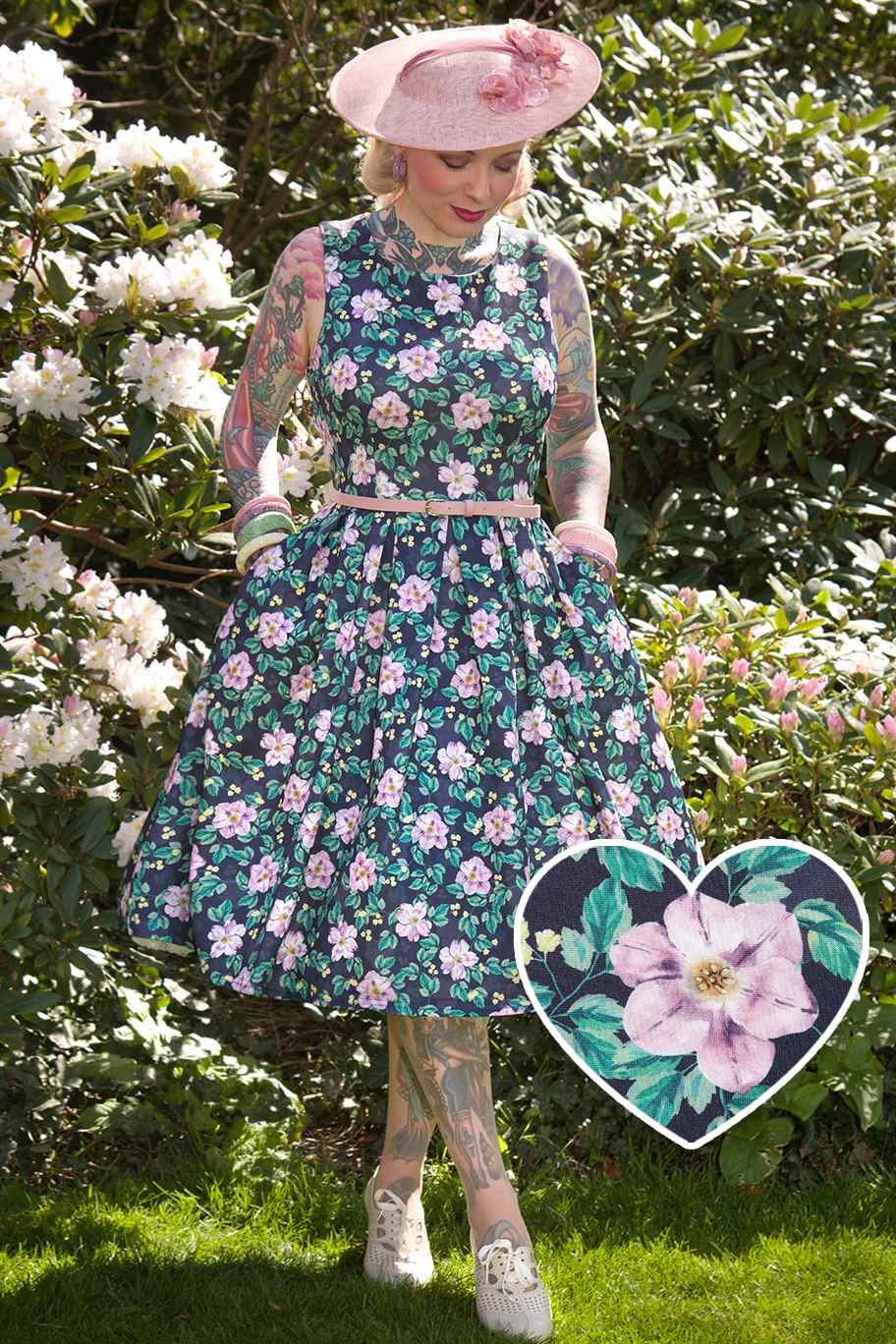 A model wearing a Purple Floral Swing Dress