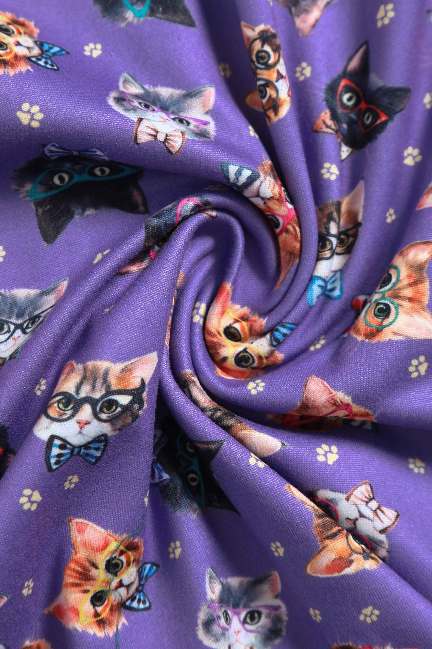 Janice Purple Nerdy Cat Tea Dress