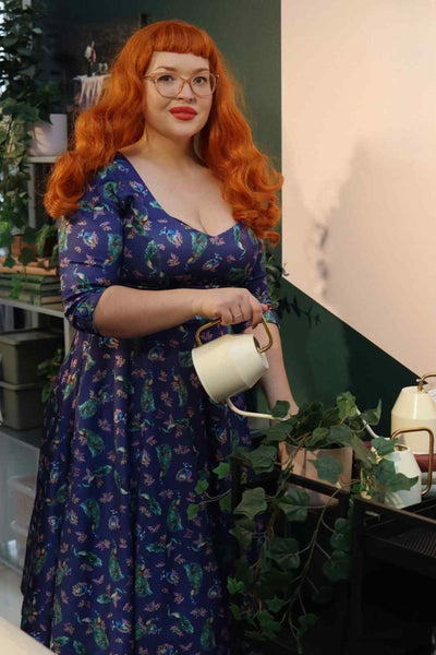 Purple Peacock Mid Calf Dress