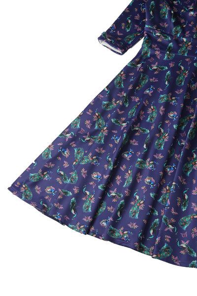 Purple Peacock Mid Calf Dress