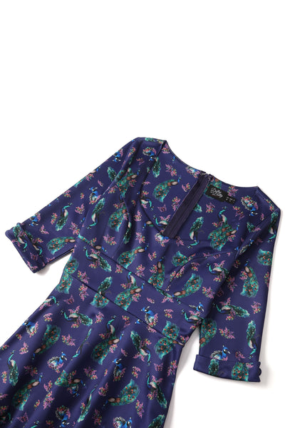 Purple Peacock Mid Calf Dress